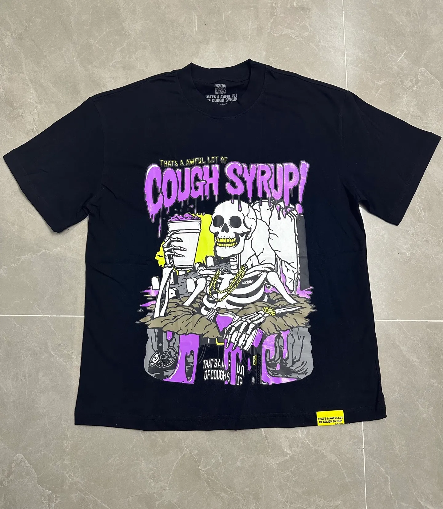 #Black I THAT'S A AWFUL LOT OF COUGH SYRUP In Stock Real shot American simple trendy brand loose casual T-shirt Fabric (fabric): 32 counts Weight combed double yarn pure cotton Sizes (size): S-M L X L Color (colour): Black